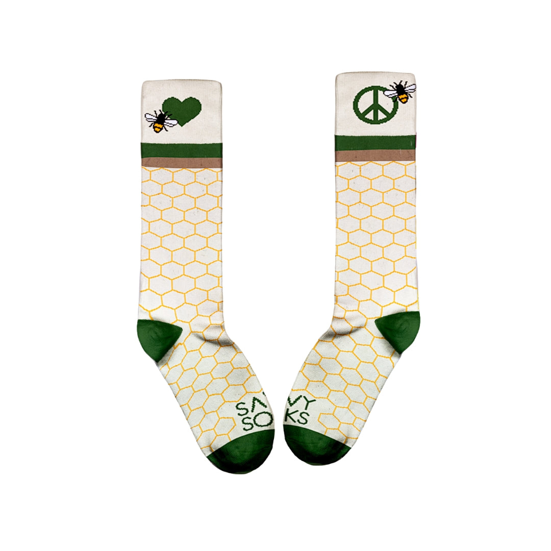 Bee Peace & Love Crew Sock - Save the Bees!