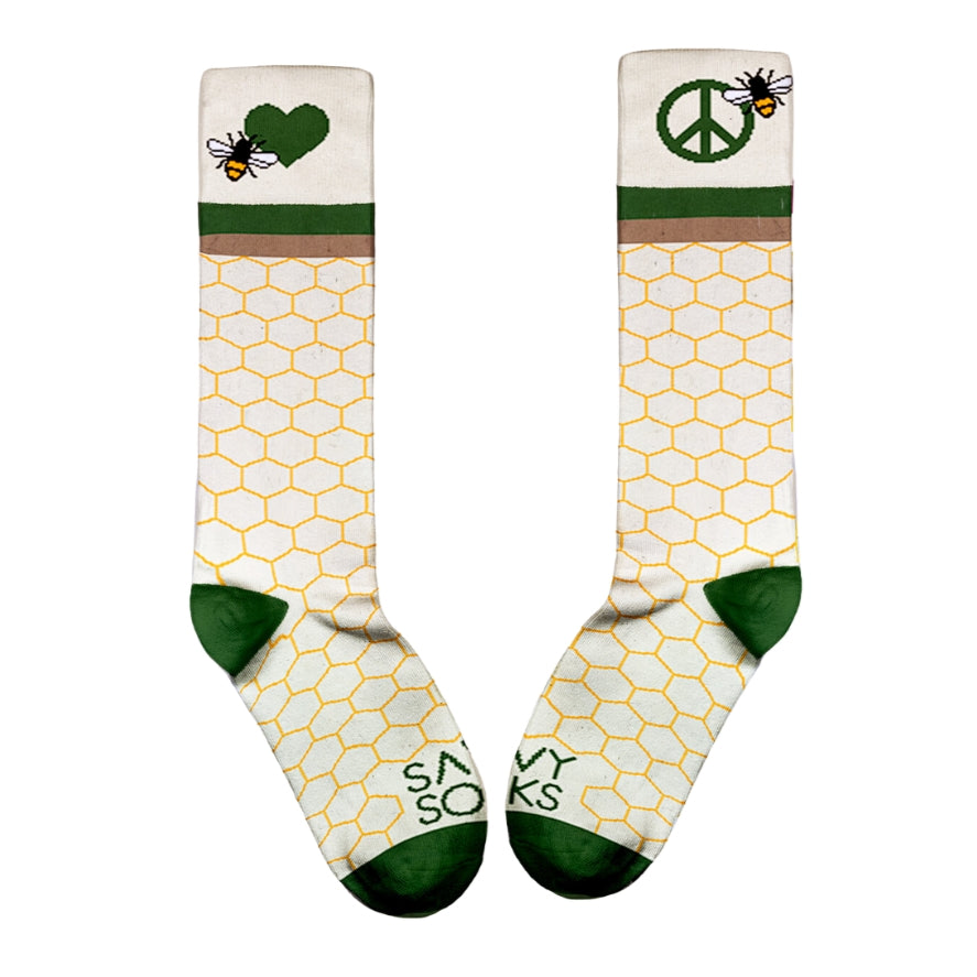 Bee Peace & Love Crew Sock - Save the Bees!