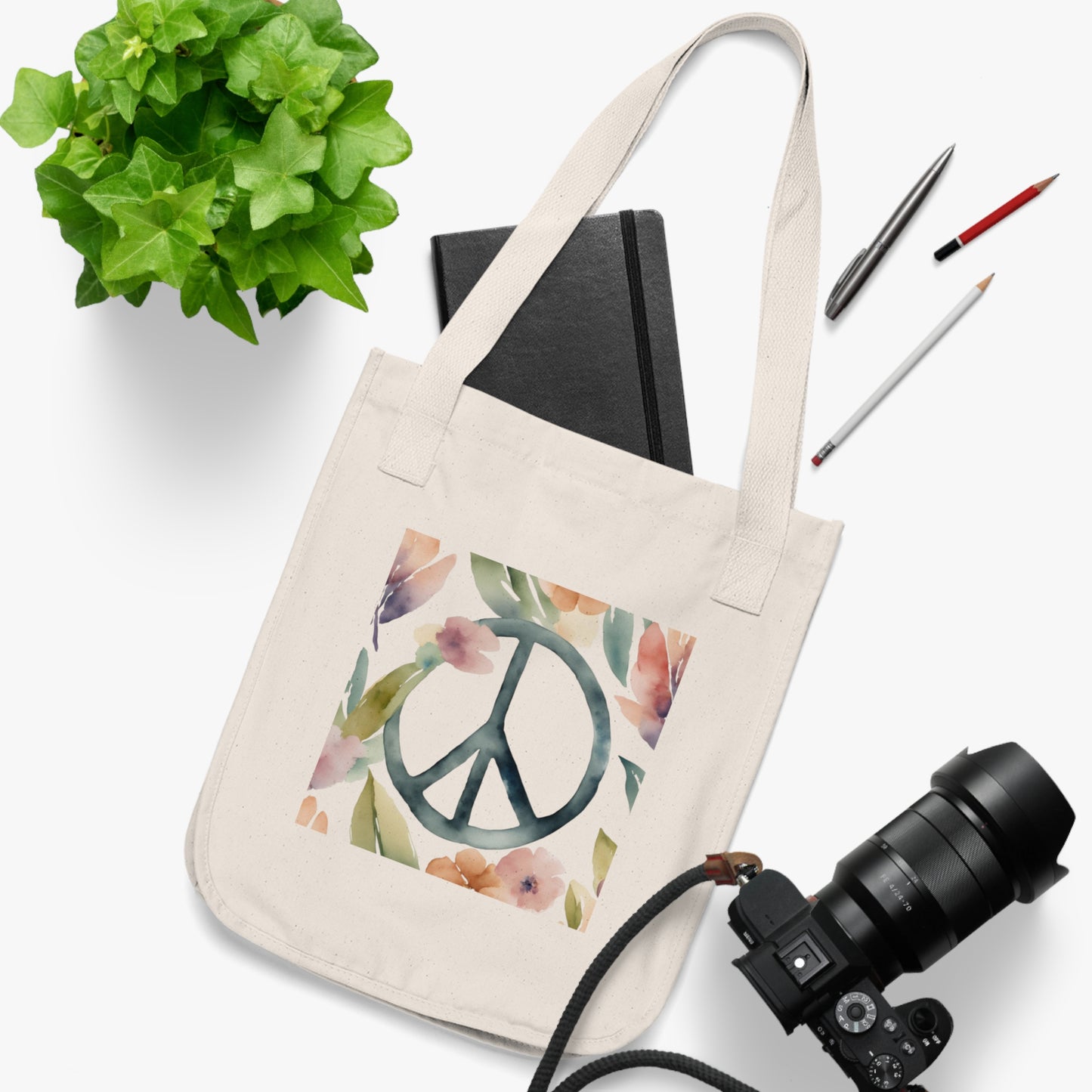 Organic Cotton Canvas Tote- Peace & Love