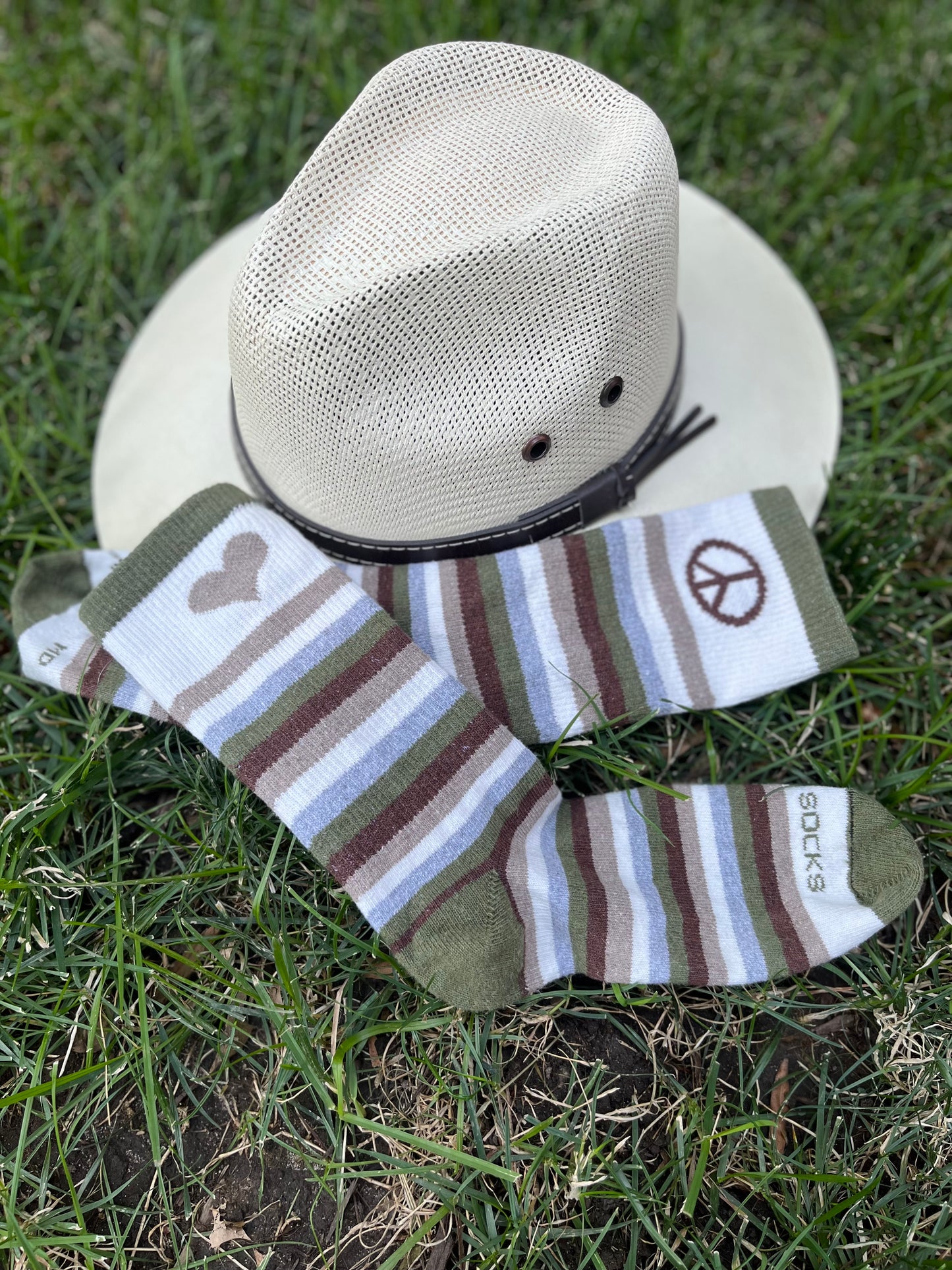 Peace & Love Striped- Crew Socks