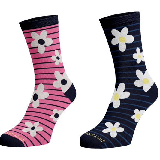 Flower Power Striped- Crew Socks (two colors)