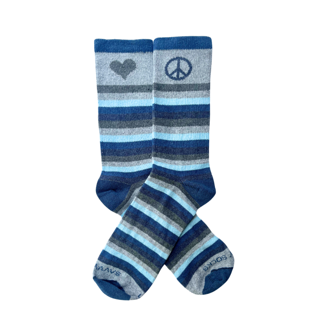 Peace & Love Striped- Crew Socks