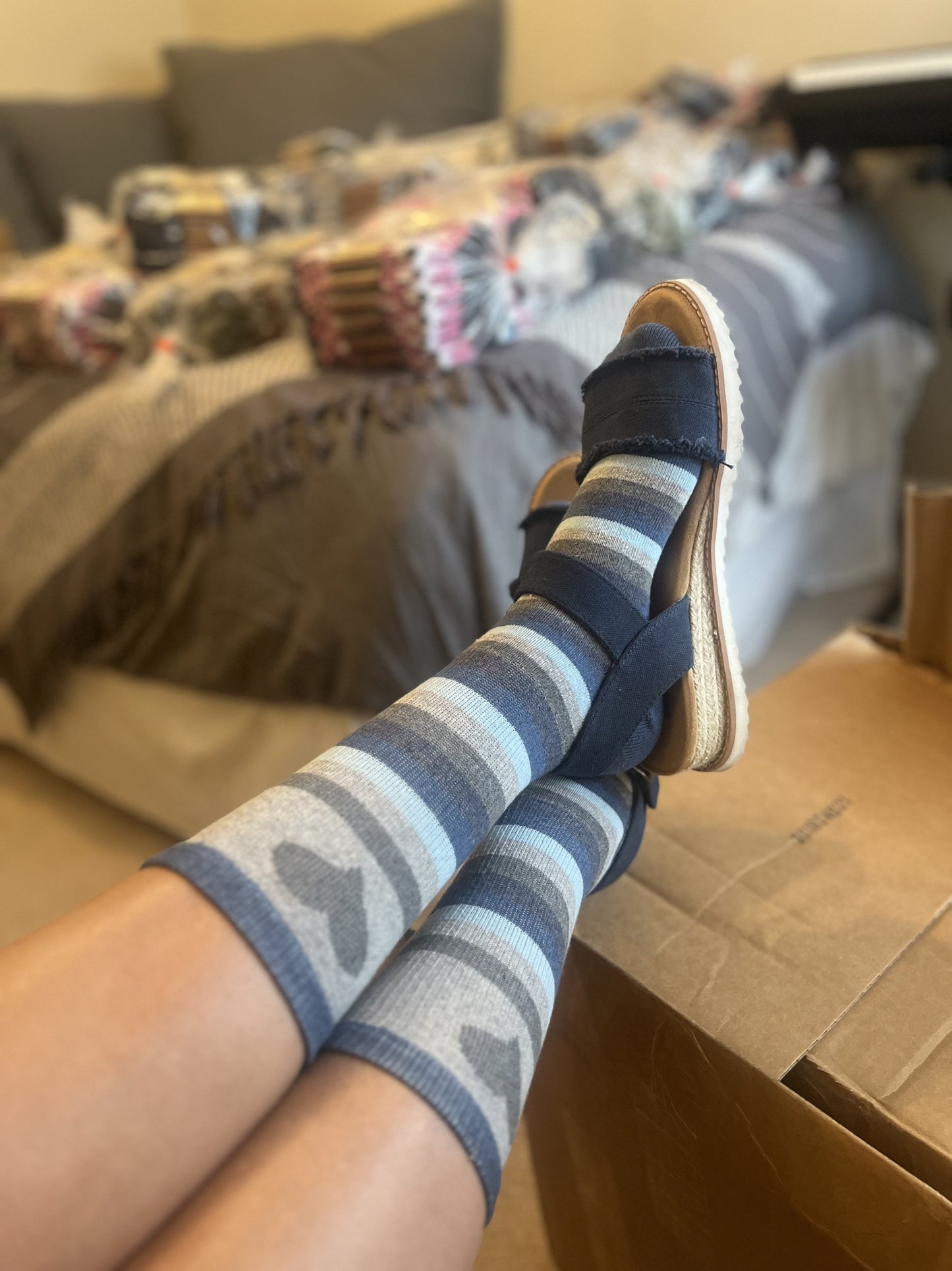 Peace & Love Striped- Crew Socks